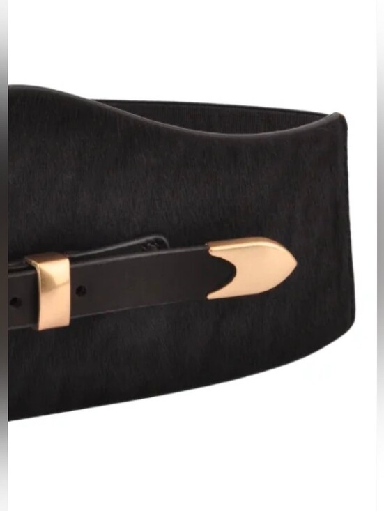 Wide Chocolate Waist Belt with Gold-Tone Western Buckle main image 8